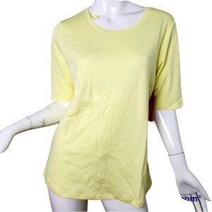 NEW Isaac Mizrahi New York Women's Tee Short Sleeve Top Yellow Shirt Cotton